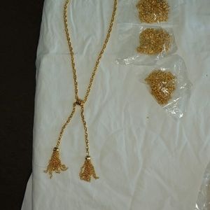 Gold Plated Lariat Necklace with tassels